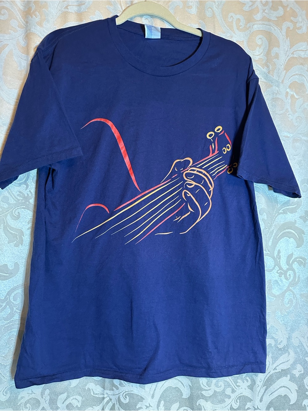 Navy Tee with Guitar Graphic Nashville Austin Memphis New Orleans Musician